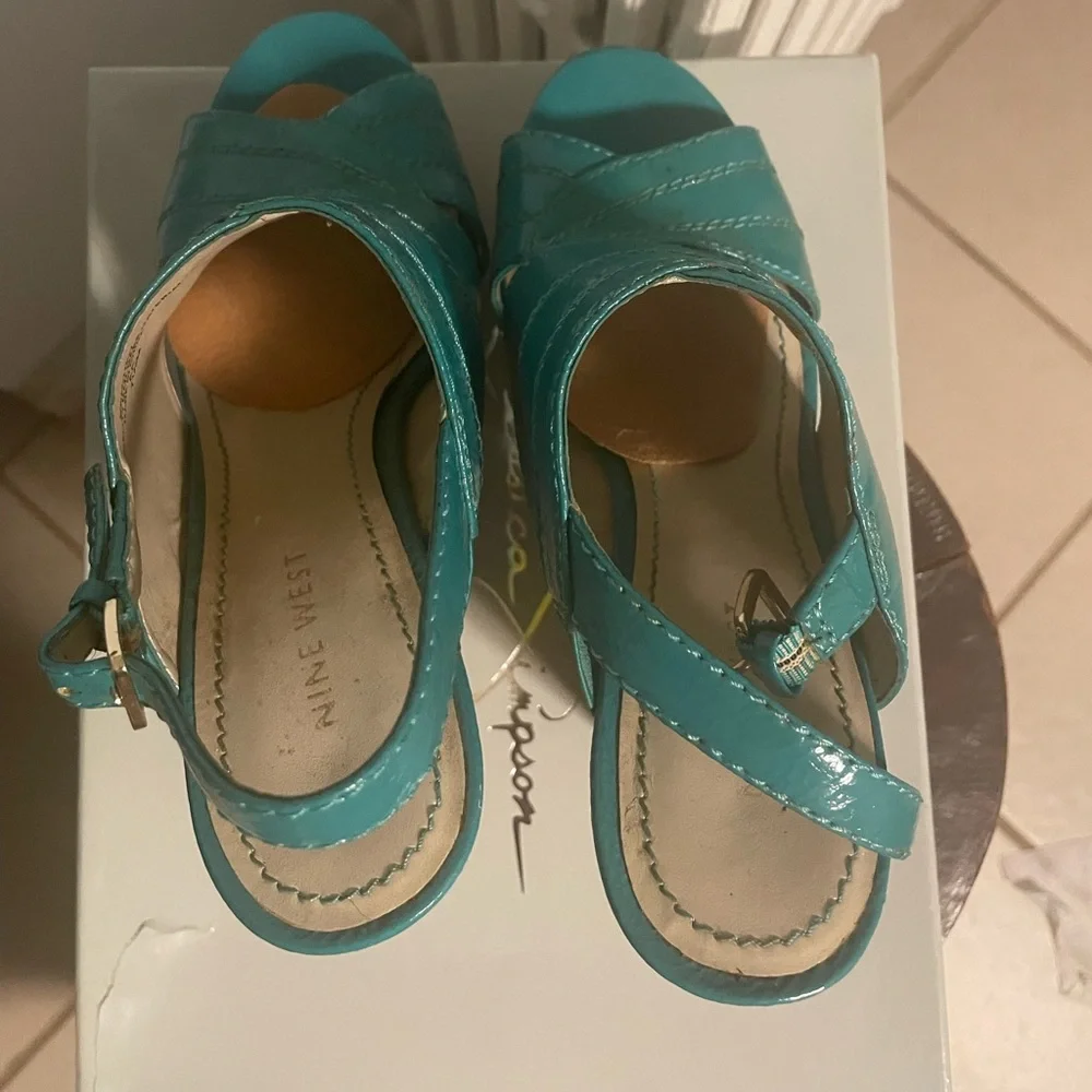 Turquoise Platform Cork Heel Sandals - Women's